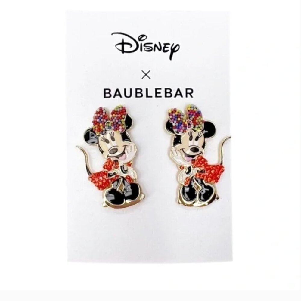 Disney Baublebar Minnie Mouse Earrings Enamel Gold Plated New NWT
